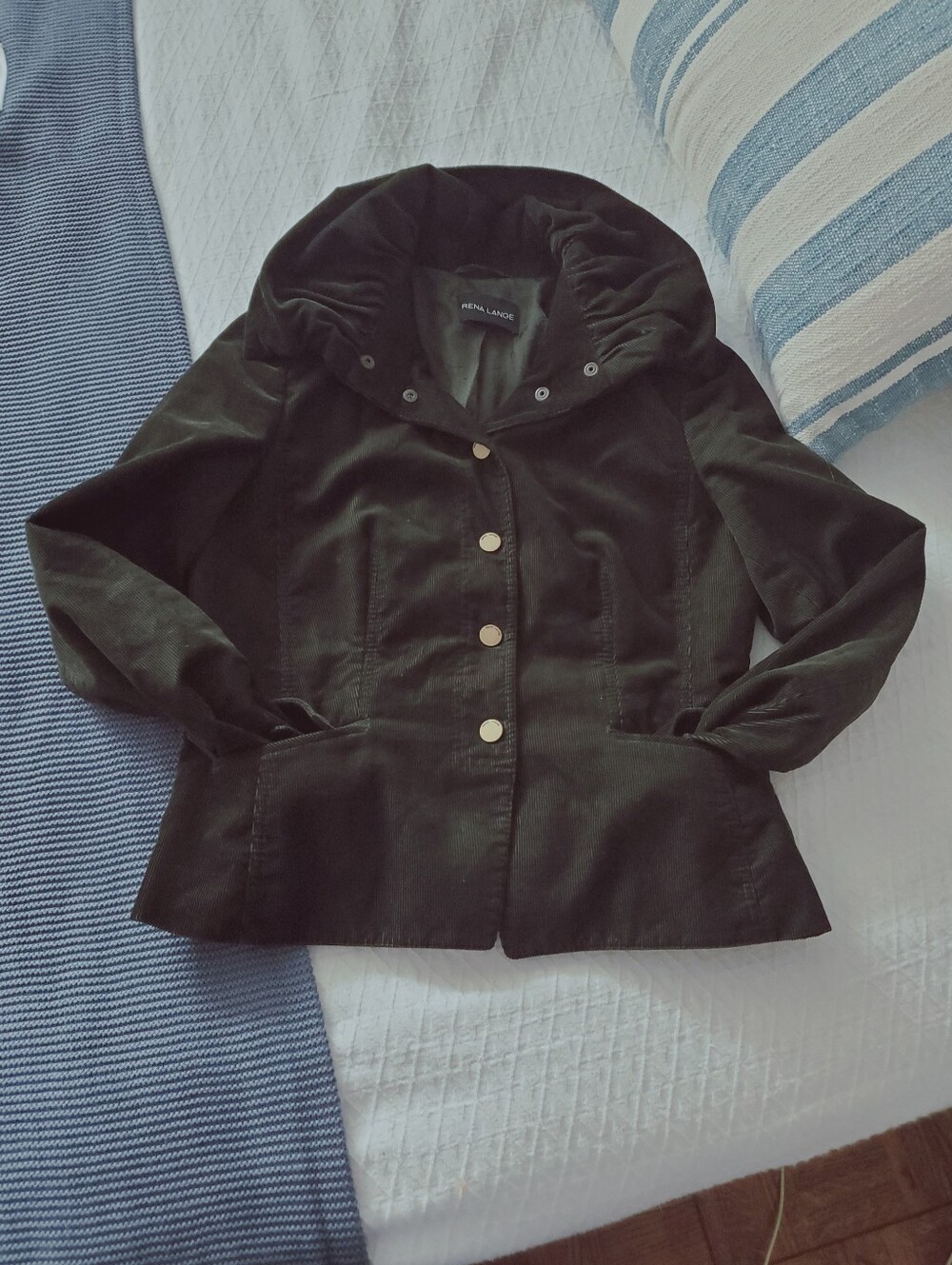 Rena Lange Women's Olive Green Corduroy Button Jacket - Picture 3 of 15